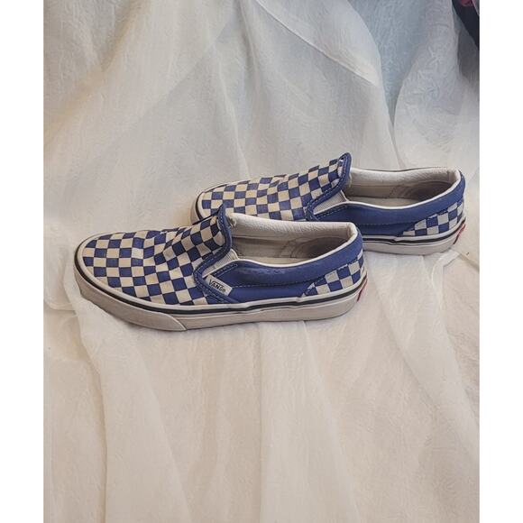 VANS Slip-On Checkerboard Shoes Blue White Skate Size 3 Kids School Comfort - Picture 1 of 10